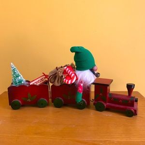 Vintage Tomte Santa Wooden Train